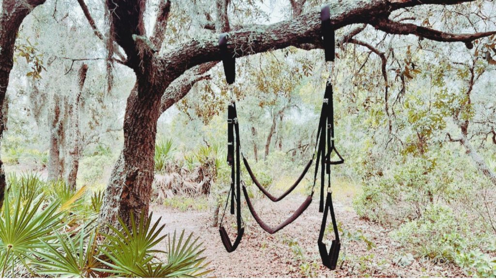 sex swing on a tree outside using beam mounts
